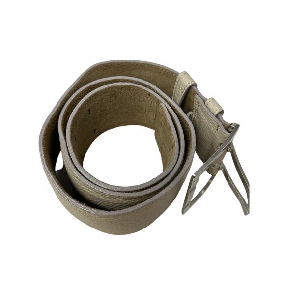 SOLD Faiez Halabi Cream Leather Wide Belt Silver Tone Buckle Size L/XL - Picture 6 of 6